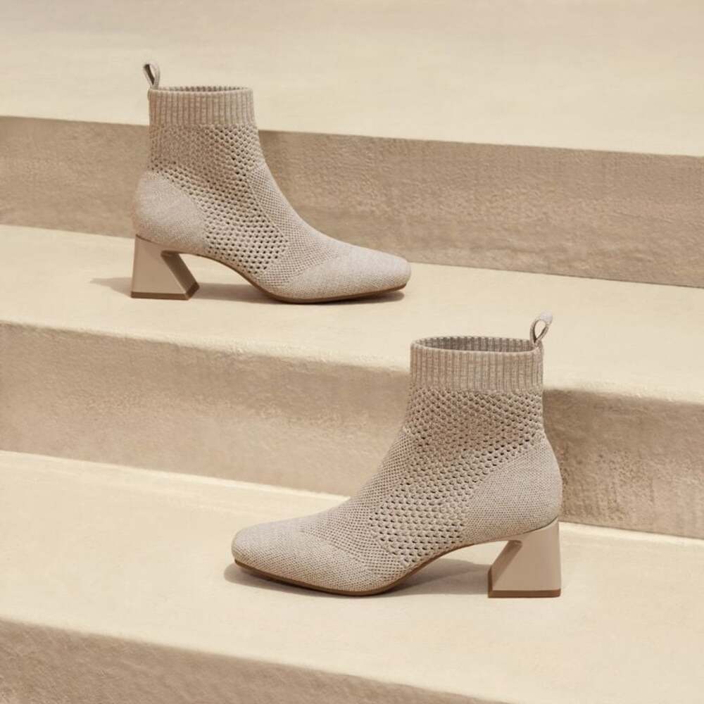 VIVAIA Point Toe Knit Sock Boots with Block Heels